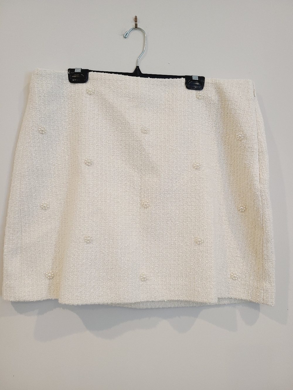 Loft Cream Tweed Pearl Flower Mini Skirt